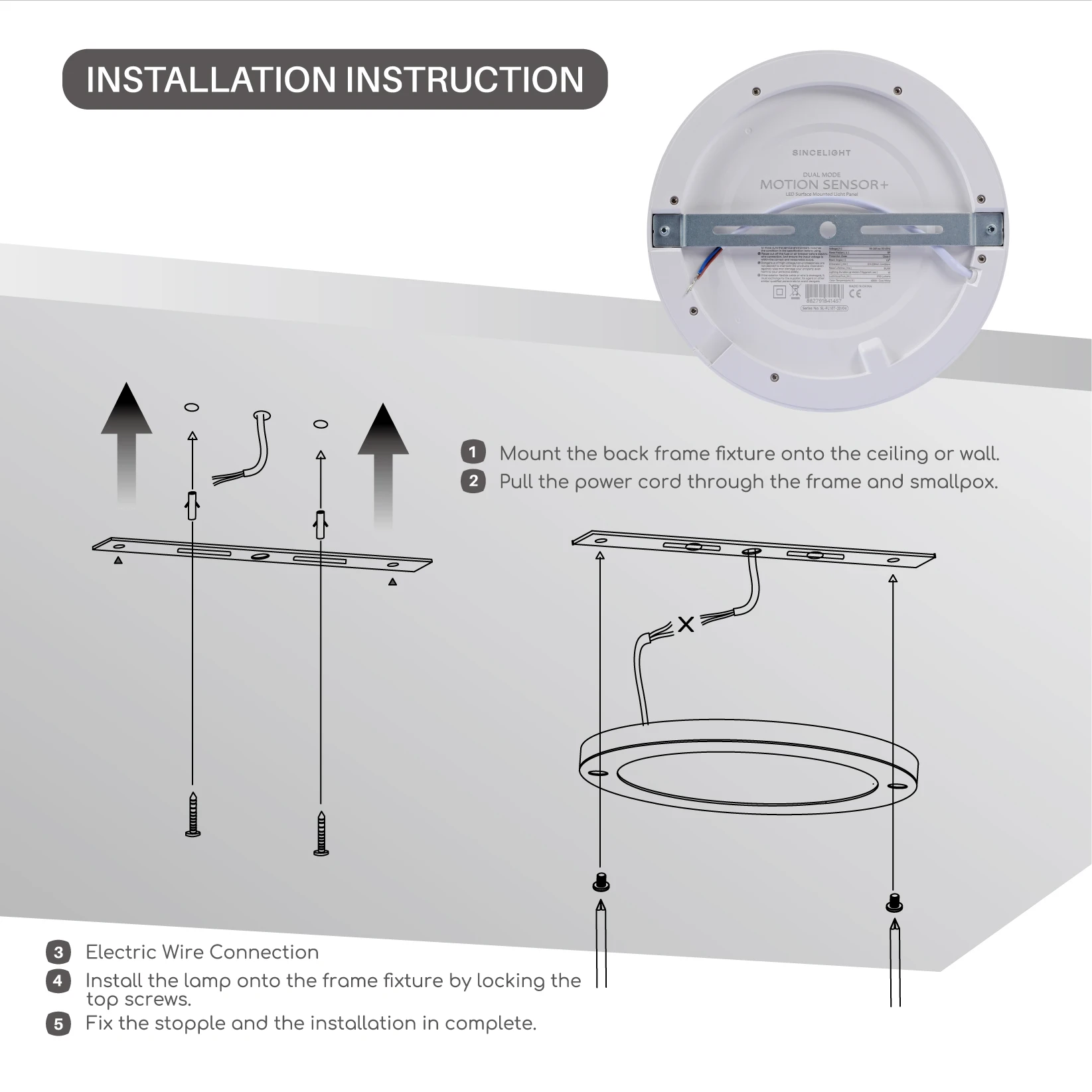 LED Motion Sensor Round Panel Ceiling Lamp Light Fixture 18W with Light Sensor and PIR Motion Detector Dual Mode Switchable