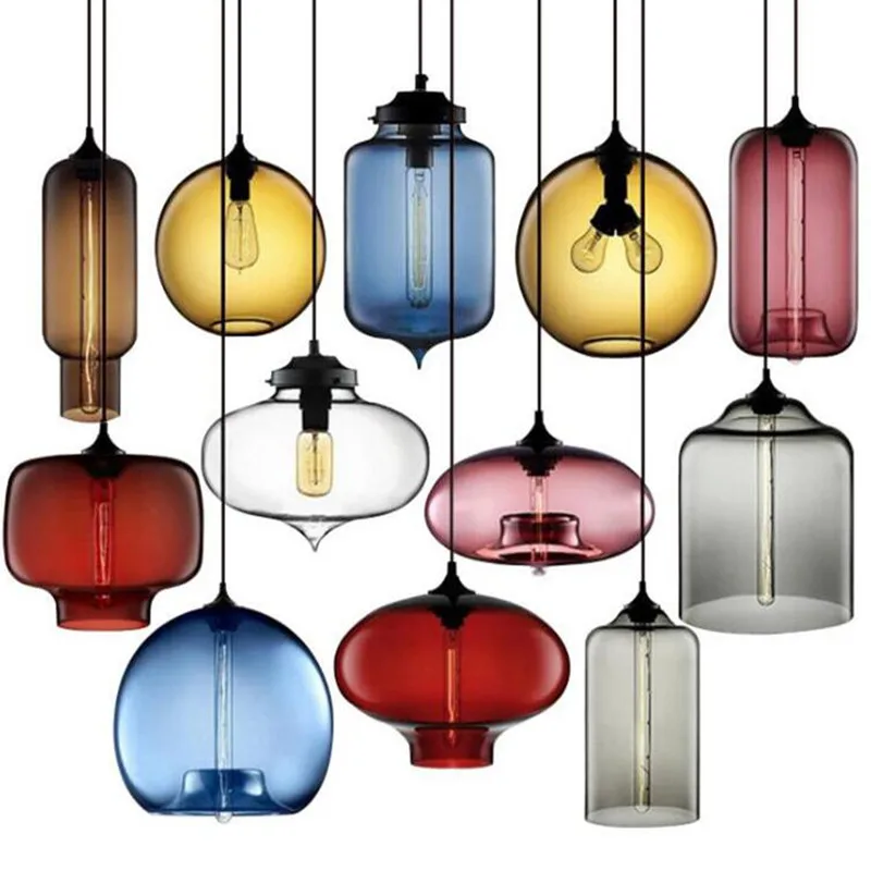 Nordic modern colorful glass bowl pendant lights E27 loft hanging lamps for kitchen living room bedroom restaurant hotel hall