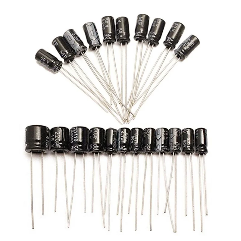 Kit 12 valori 0.22uF-470uF Set assortimento condensatore elettrolitico confezione 1UF 2.2UF 3.3UF 4.7UF 10UF 22UF 33UF 47UF 100UF 220UF