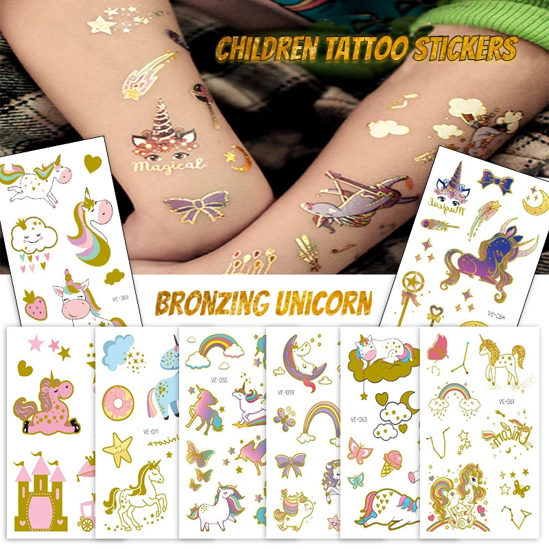 2021 New Bronzing Children Tattoo Stickers Cartoon Cute Little Flying Horse Party Fun Bronzing Cartoon Temporary Tattoosv