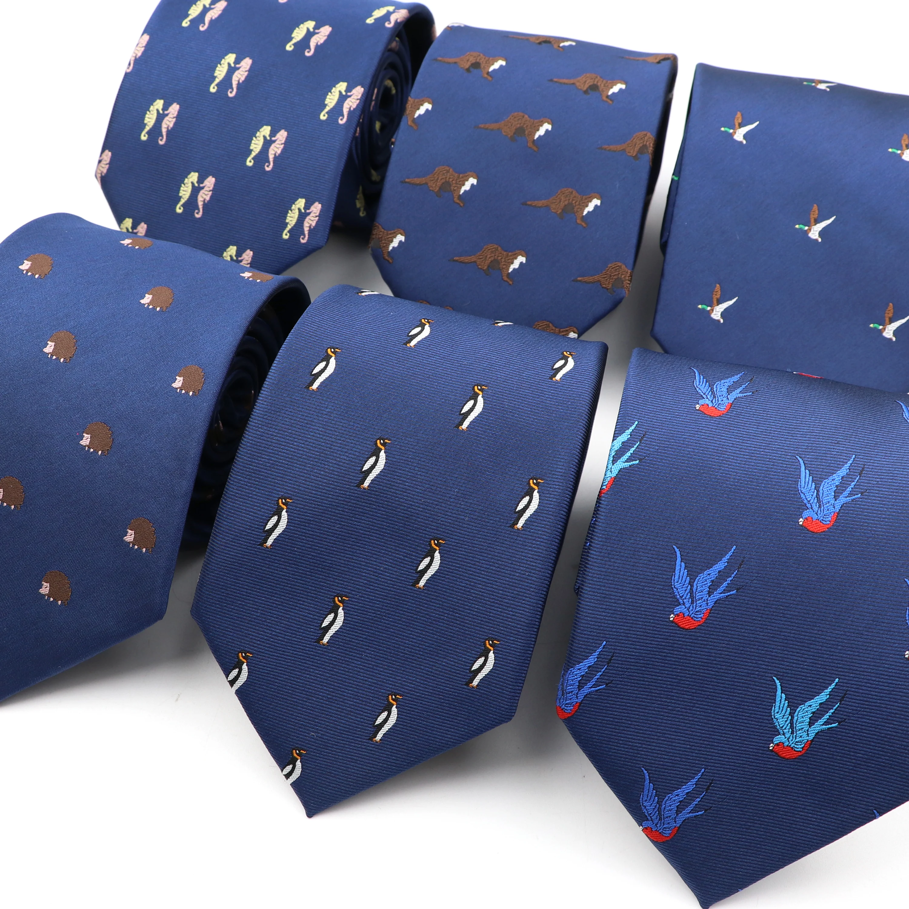 

New Men's Tie 100% Microfiber Jacquard Woven 8cm Necktie Blue Cartoon Animal Pattern Casual Daily Wear Cravat Wedding Party Gift