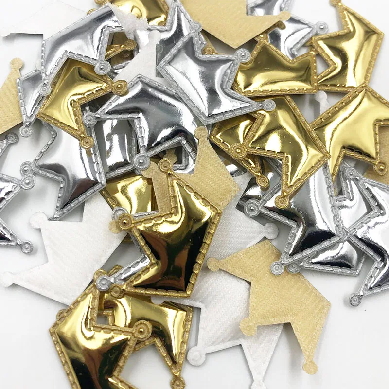 30Pcs Crown Gold/Sliver Padded Patches Appliqued DIY Craft Material Kids Headwear Hair Accessories E353