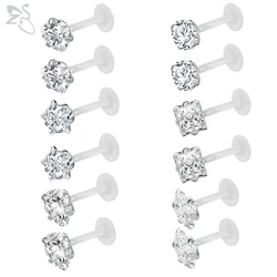 ZS 10-12Pcs/lot 16G Clear Bioflex CZ Crystal Labret Monroe Lip Ring Set Ear Helix Tragus Cartilage Earring Stud Piercing Jewelry