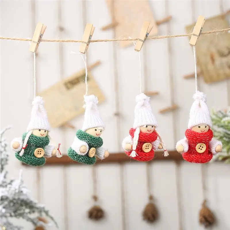 2022 Mini Doll Christmas Tree Charm Christmas Decorations Knitted Button Dolls Christmas items all for the new year 2PCS FZ280