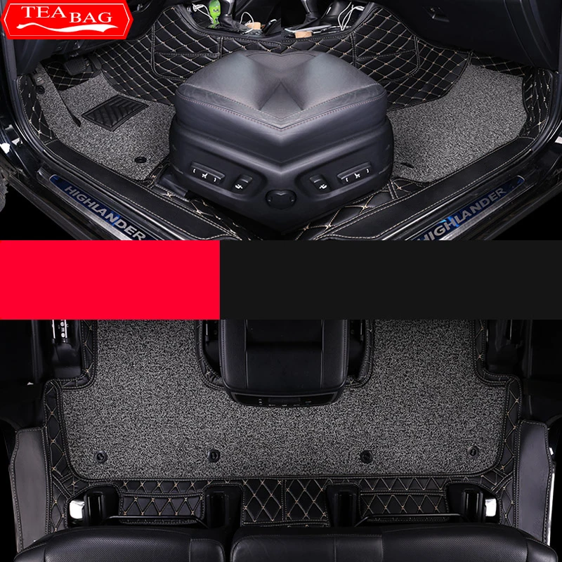 Car Floor Mats Double Layer PU Leather Foot Pads Floorliner For Toyota Highlander XU70 Refit 2020-2022 Accessories For 7-seater