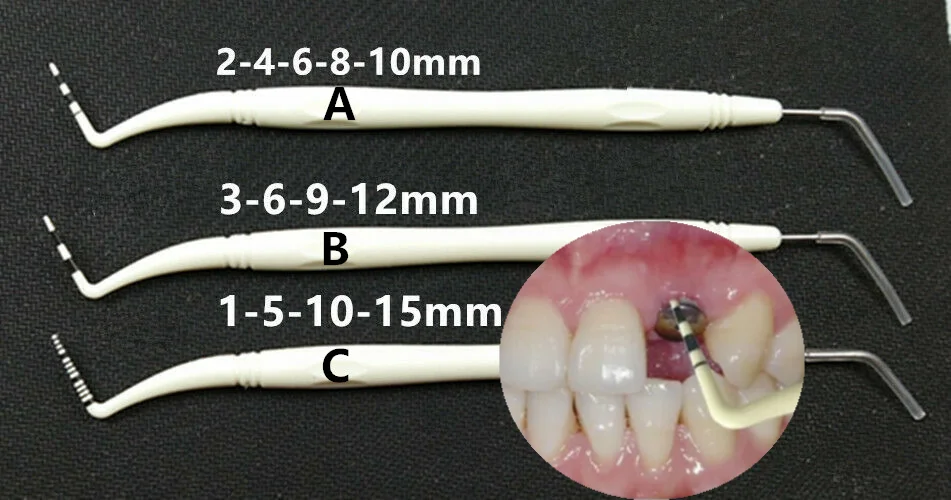 Dental Depth Implant Periodental Probe Composite Resin Diagnostic Periodontal Teeth Tools 3Sizes Pack