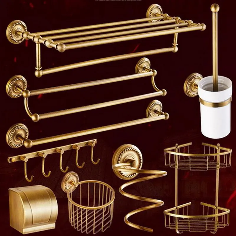 Antique Brass Bathroom Hardware Towel Shelf Towel Bar Paper Holder Cloth Hook Bathroom Accessory Wall Mounted Kxz005