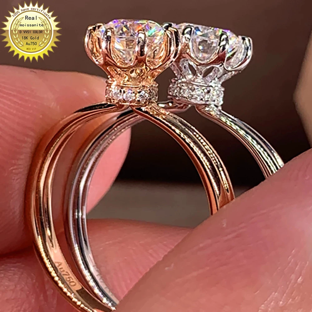 

14K Au585 White Gold Ring Wedding Party Engagement Ring 1 2 3 4 5 Ct Round Moissanite Diamond Ring Bouquet Flower Crown Trendy