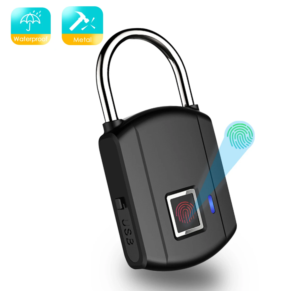 BESDER Fingerprint Lock Smart Padlock Thumbprint Door Padlocks Portable Anti-Theft Zinc Alloy for Bag Drawer Suitcase SafetyIP65