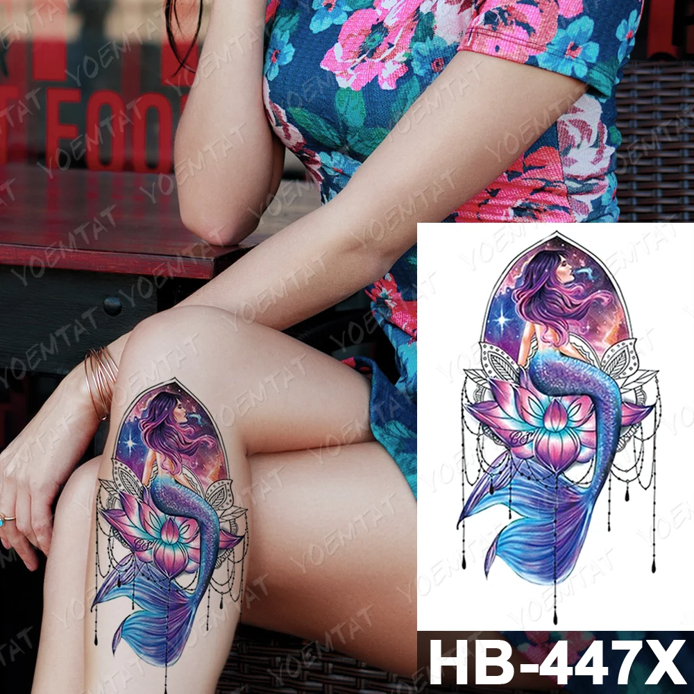 Waterproof Temporary Tattoo Sticker Henna Mermaid Owl Diamond Flower Flash Tattoos Body Art Anime Arm Thigh Fake Tatoo Women Men