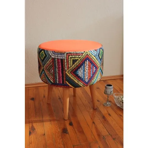 Albatross Opportunity Product Decorative Retro Wooden Leg Rustic Ethnic Colored Patterned Cylinder Pouf Bench