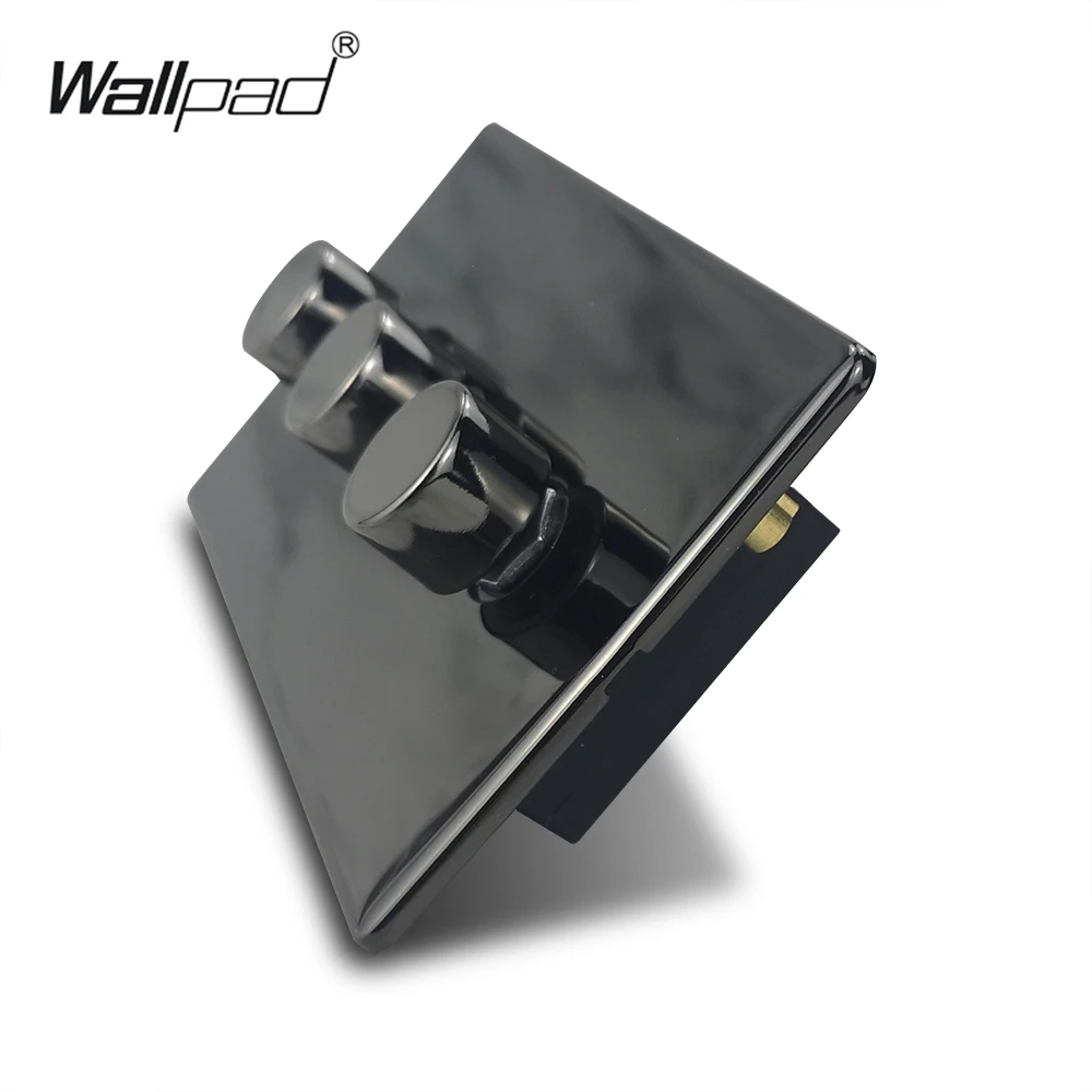 Wallpad Black Nickel 3 Gang 2 Way Triple LED Light Dimmer Switch Push On Off Stainless Steel Panel Metal Button