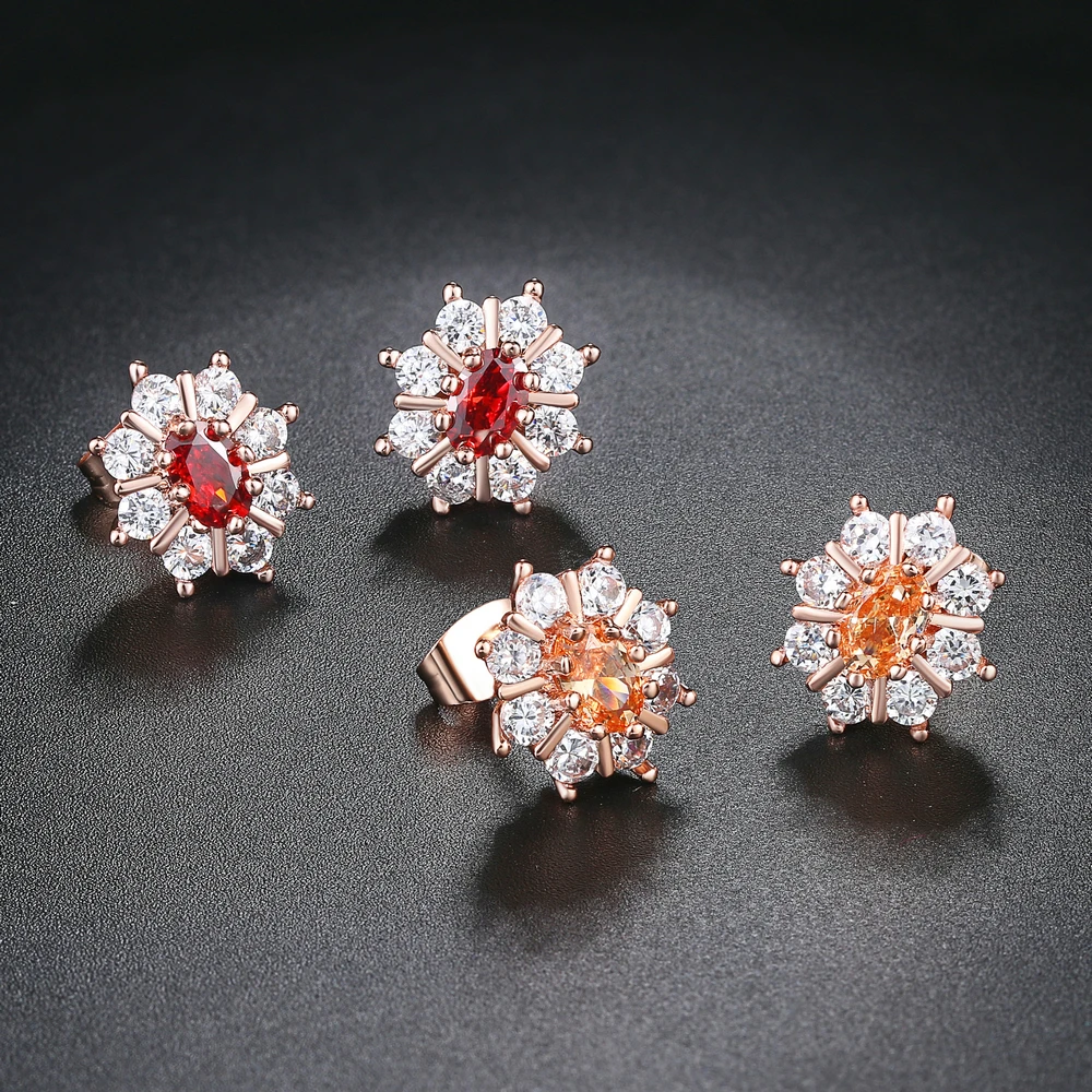 Top Quality Sunflower Rose Gold Color Stud Earrings Made with Genuine Austrian Crystal ZYE020 ZYE019 ZYE366