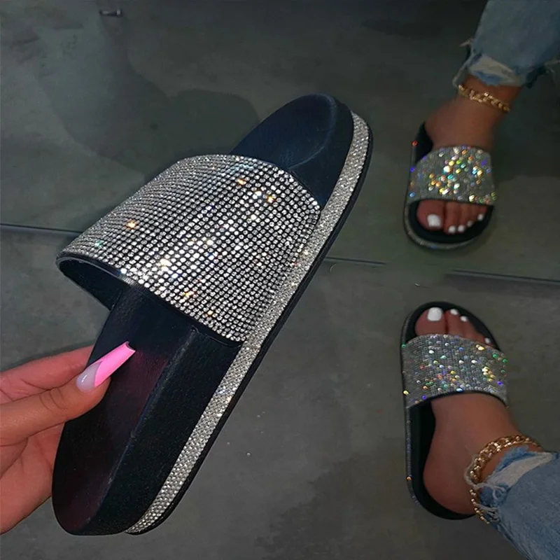 Women Slippers Bling Crystal Comfort PVC Confort Slides Shoes Flats Ladies Fashion Platform Woman Home Bathroom Casual Ladies