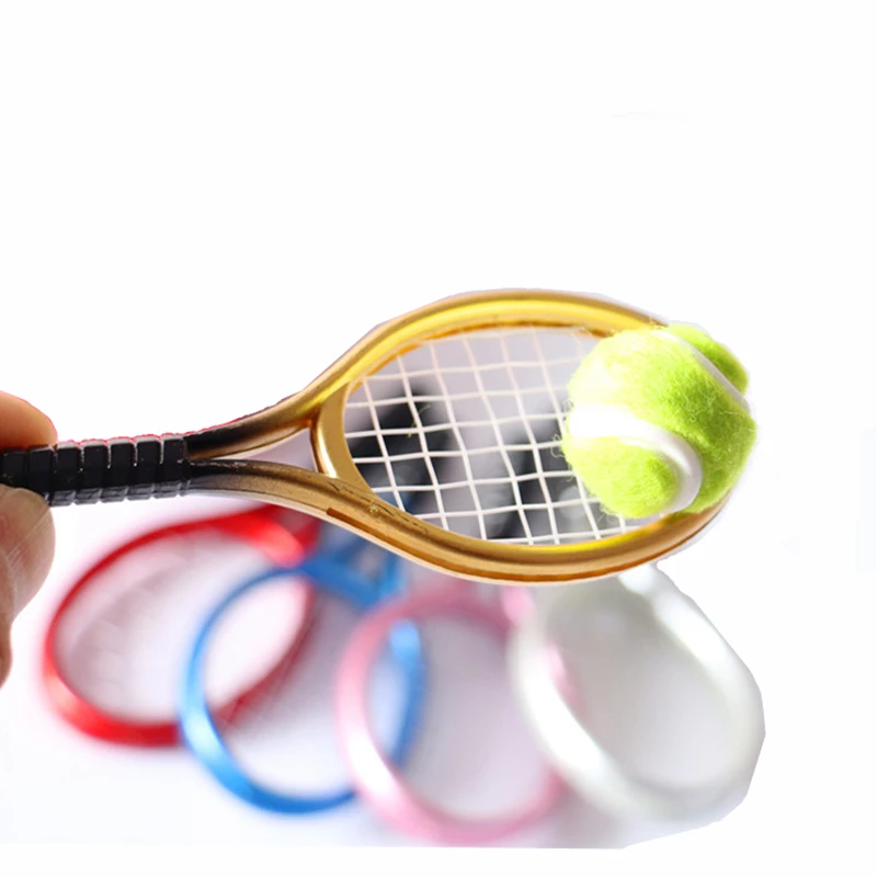 Dollhouse Miniature Tennis Racket and Ball Simulated Mini Sports Equipment Toys 1:6 Doll House DecorationT Toys for Children