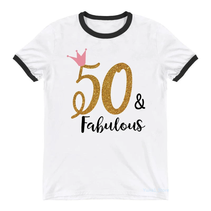 

Summme Fashion Women’S Clothing Golden 30th/40th/50th/60th Fabulous Graphic Print T-Shirt Femme Aesthetic Clothes Crown Tshirt