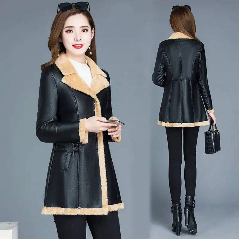 Plush Padded Fur All-in-one Clothing Female Mid-length V-neck Coat For Winter 2024 New Women Loose And Warm Overcoat