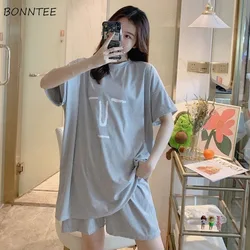 Pajama Sets Women Oversized Summer Korean Kawaii Printed Harajuku Soft Womens Homewear Pregnant Fashion Preppy Girls Pajamas New