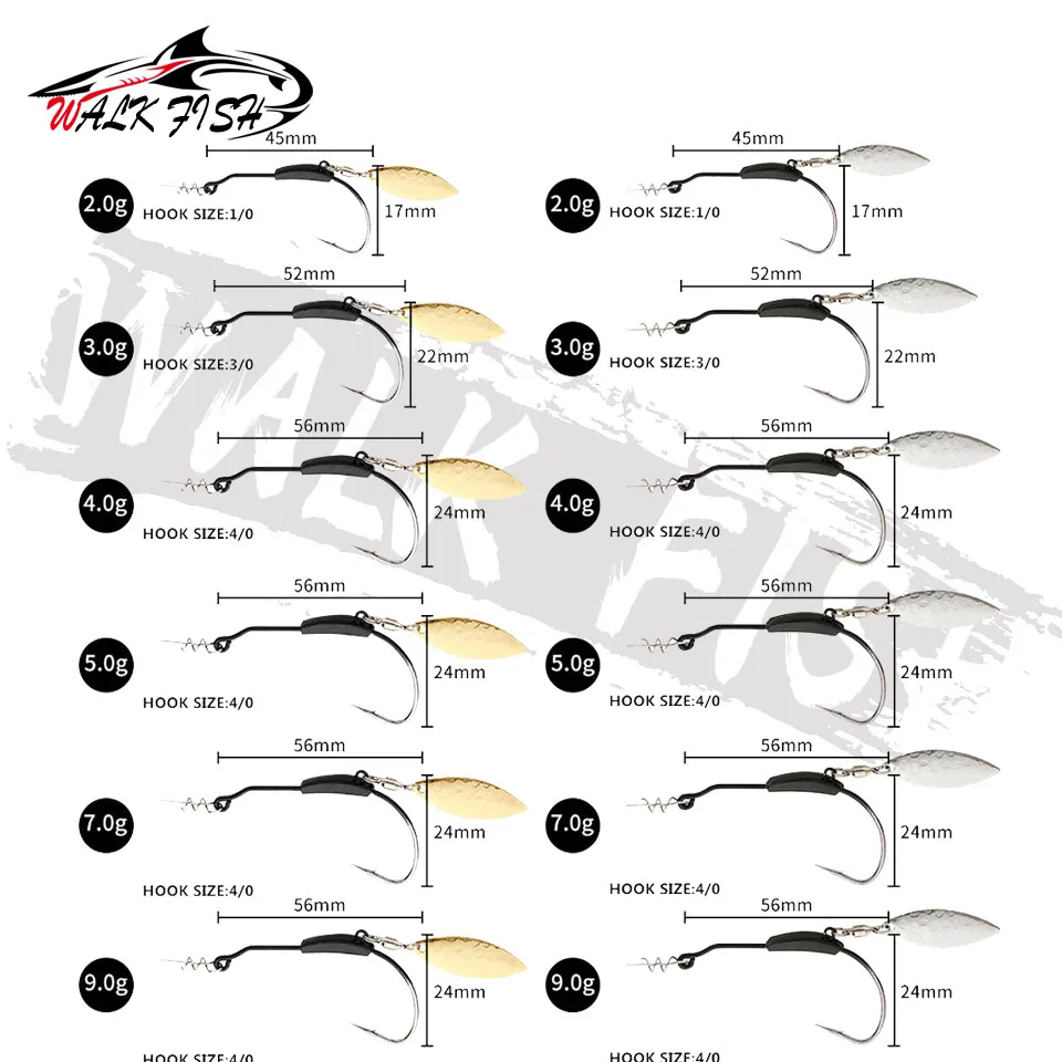 WALK FISH 3PCS 2g 3g 4g 5g 7g 9g Hak korbowy Metalowa łyżka Cekiny Dodaj ciężar Przynęty z zamkiem skrętnym Hak kolczasty Haki offsetowe