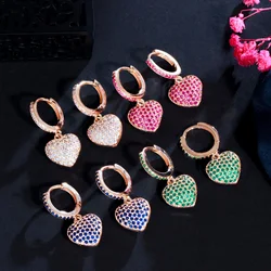 CWWZircons Classic Red Green Cubic Zircon Love Heart Shape Charm Huggie Hoop Earrings for Women Trendy CZ Jewelry Gift CZ077