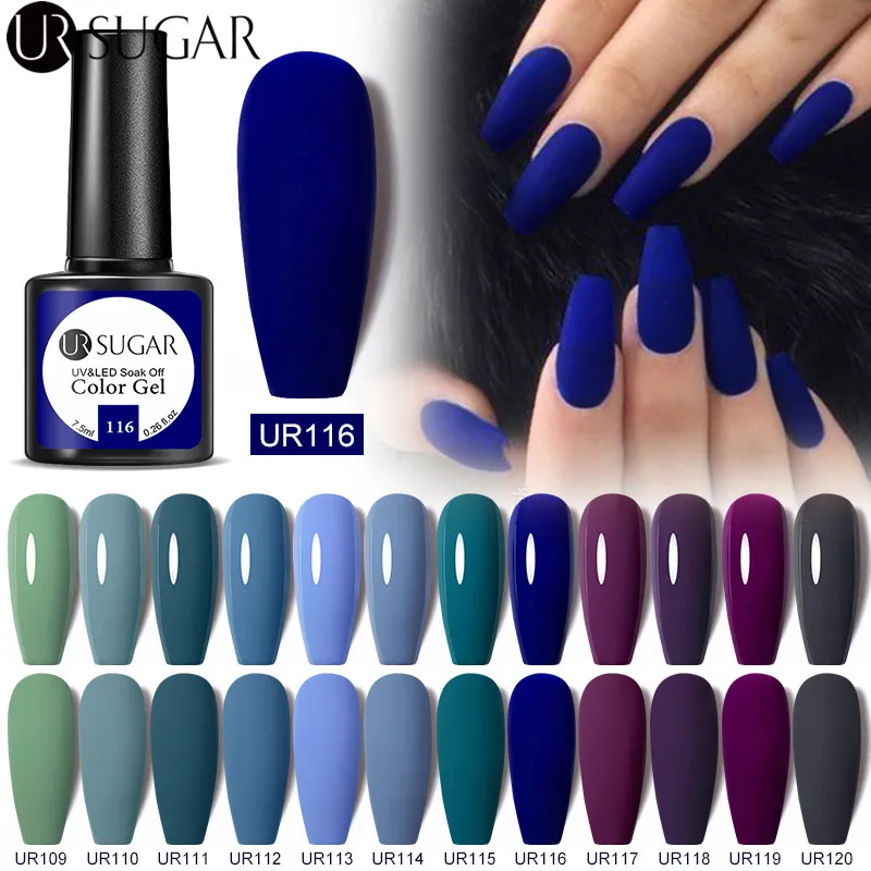 UR SUGAR 7.5ml Matte สีฟ้าสีม่วง Dark สีเจลเล็บ HYBRID สําหรับฐานเจล Top Coat Soak Off UV LED เล็บเล็บ