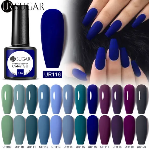 Imagen 2 del producto UR SUGAR 7,5 ml mate azul púrpura Color oscuro esmalte de uñas de Gel híbrido para Base de Gel capa superior Soak Off UV LED manicura artística de uñas