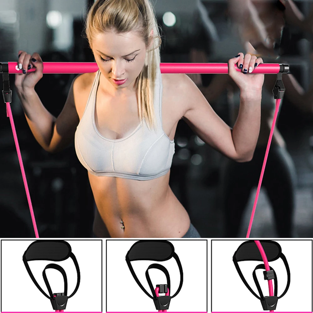 Portable Pilates Bar Resistance Band Yoga Pilates Stick Home Gym Yoga Exercise Rope Fitness Bar with 2 Foot Loops Stretch Stick