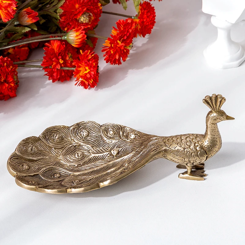 Peacock Brass Jewelry Tray Dried Fruit Ring Home Decoration Desktop Decorative Ornaments Crafts Give A Gift Love Expression