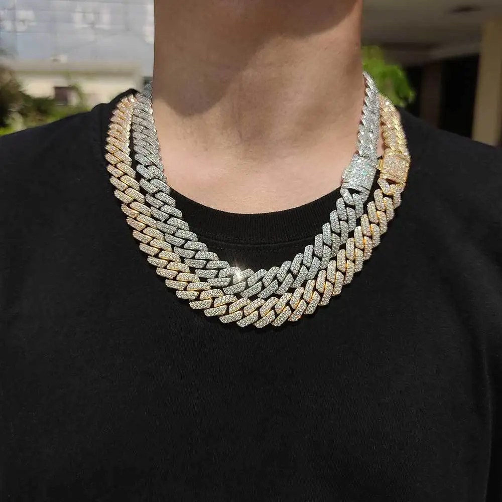 

Big Heavy Hip Hop ice Men Boy Jewelry Micro Pave CZ Rose Gold Two Tone Color Rock Punk Ice Out Cuban Chain Necklace 19mm