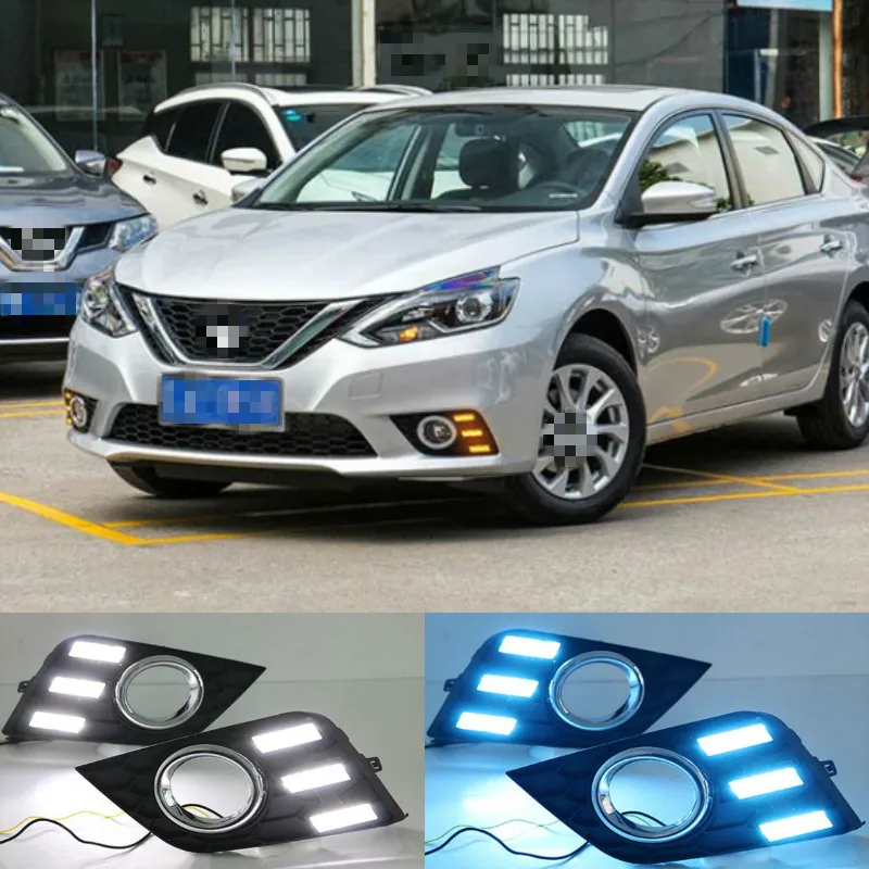 

1 Set DRL Daytime Running Lights For Nissan Sylphy Sentra 2016 2017 2018 DRL Fog Light Cover With Turn Yellow Signal