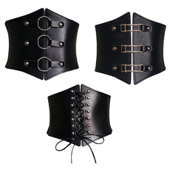 Corsé bajo el pecho Steampunk con hebilla Punk negro, faja ancha adelgazante para el cuerpo, cinturón de hip hop Rock para club nocturno, Vestido vaquero Sexy de cintura alta