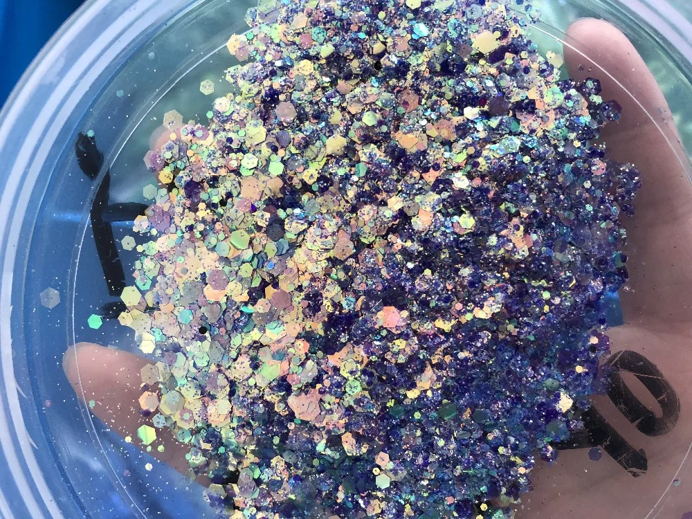 50 gr/beutel Holographische Gemischte Sechseck Form Chunky Nagel Glitter Pailletten Sparkly Flakes Scheiben Maniküre Körper/Auge/Gesicht Glitter TCF2335 – Detail 4