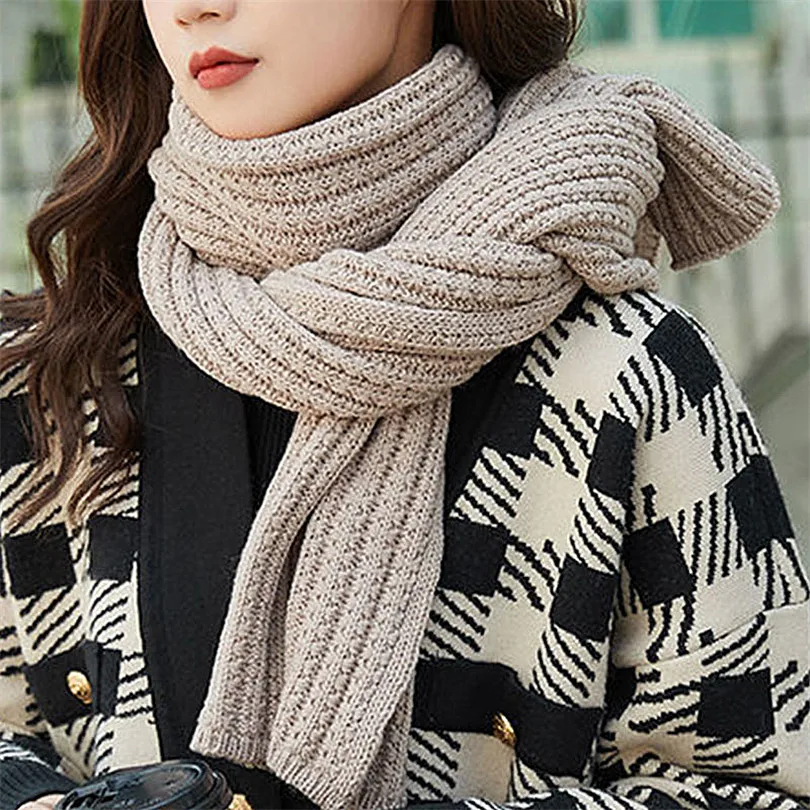 New Korean Women\'S Knitted Scarf Winter Wild Student Warm Ladies White Black Thick Long Woman Scarf