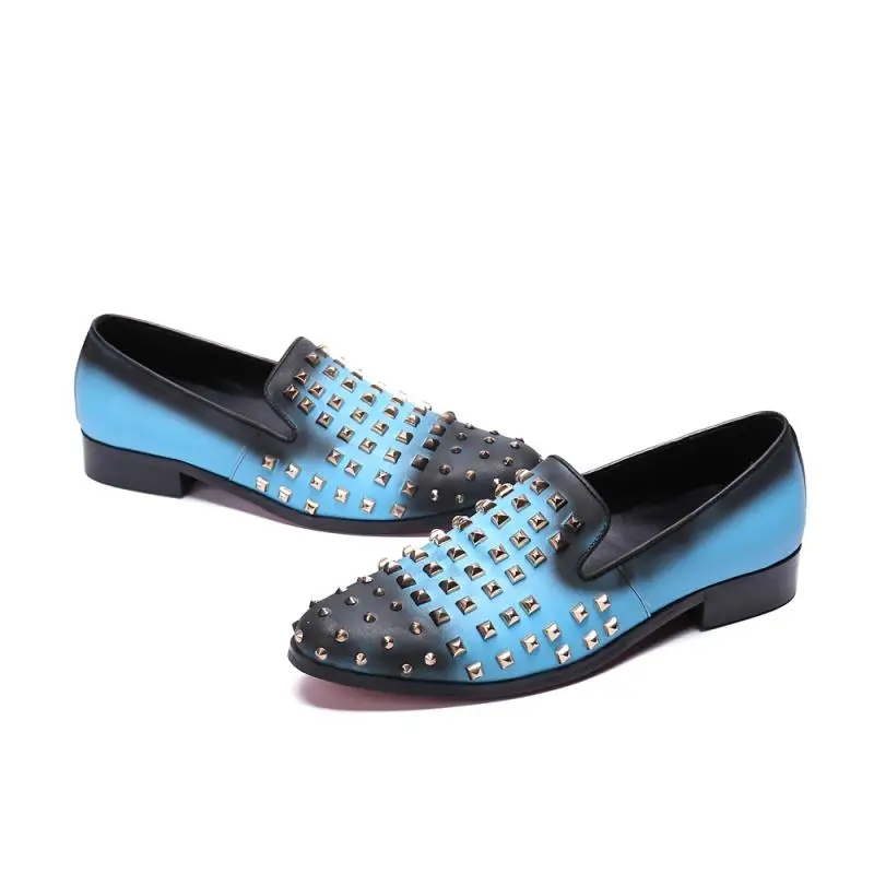 Sapatos Masculinos Loafers Men Genuine Leather Shoes Round Toe Rivet Slip On Handmade For Men Dress Nightclub Oxford Shoes