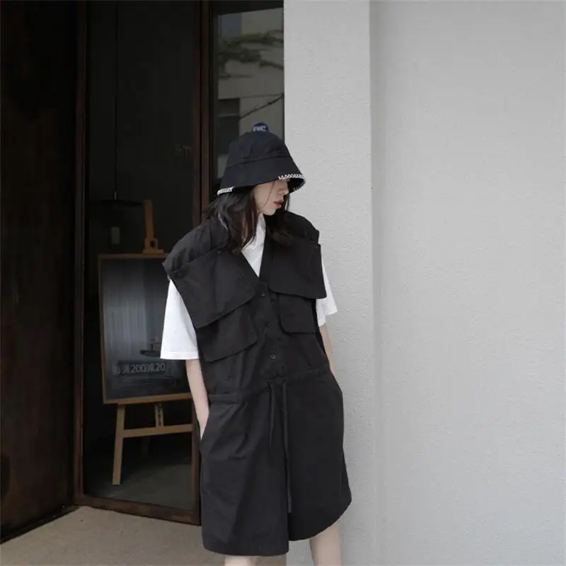 Ladies spring/summer new cargo pants jumpsuit solid color big pocket cloth waistline drawstring short sleeve jumpsuit shorts