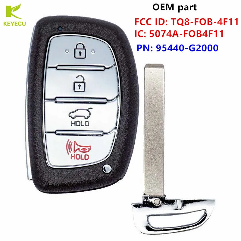 KEYECU Aftermarket SMART KEYLESS PROXIMITY REMOTE FOB 4Button for Hyundai Ioniq 2017-2019 PN: 95440-G2000 / TQ8-FOB-4F11