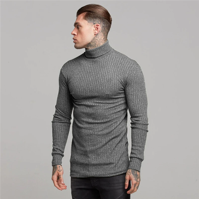 Mens Turtleneck Sweaters Winter Thin Pullovers Men Casual Solid Knitted Turtleneck Sweater Fashion Slim Fit Knitted Pull Homme