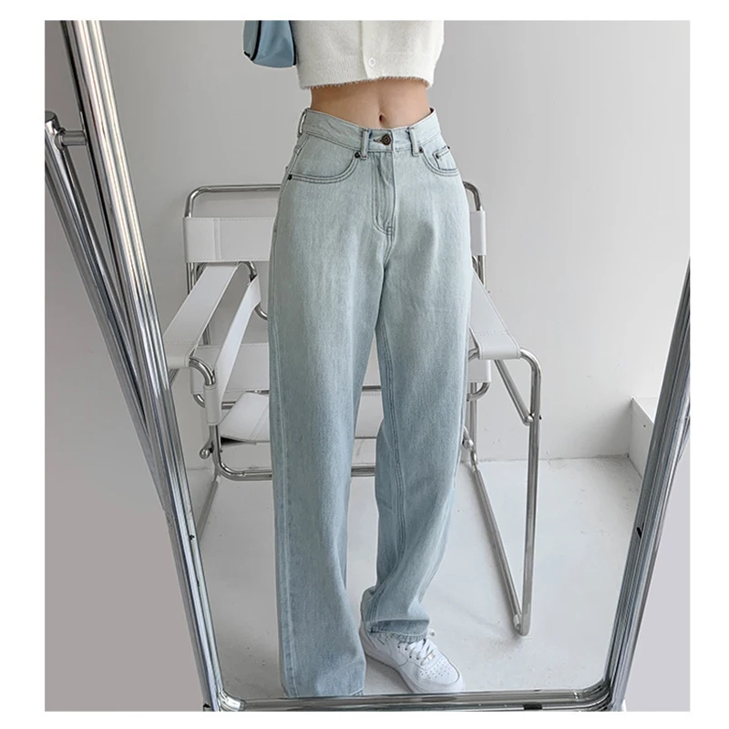 

Women's Jeans High-Waisted Straight Pants Wide-Leg Gradient Color Trousers Loose Retro Mopping Female's Pants 2021 New