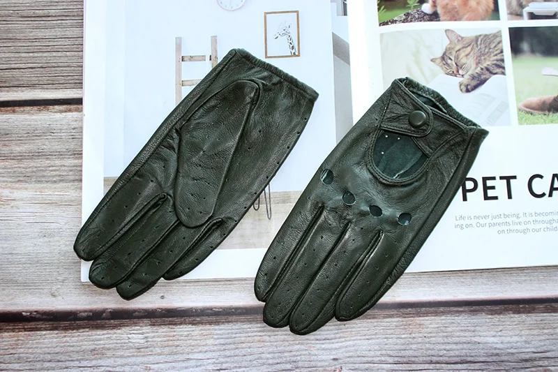 Women's Summer Full Finger Leather Gloves Breathable Single-Layer Sheepskin Fashionable Short Motorcycle Riding Gloves