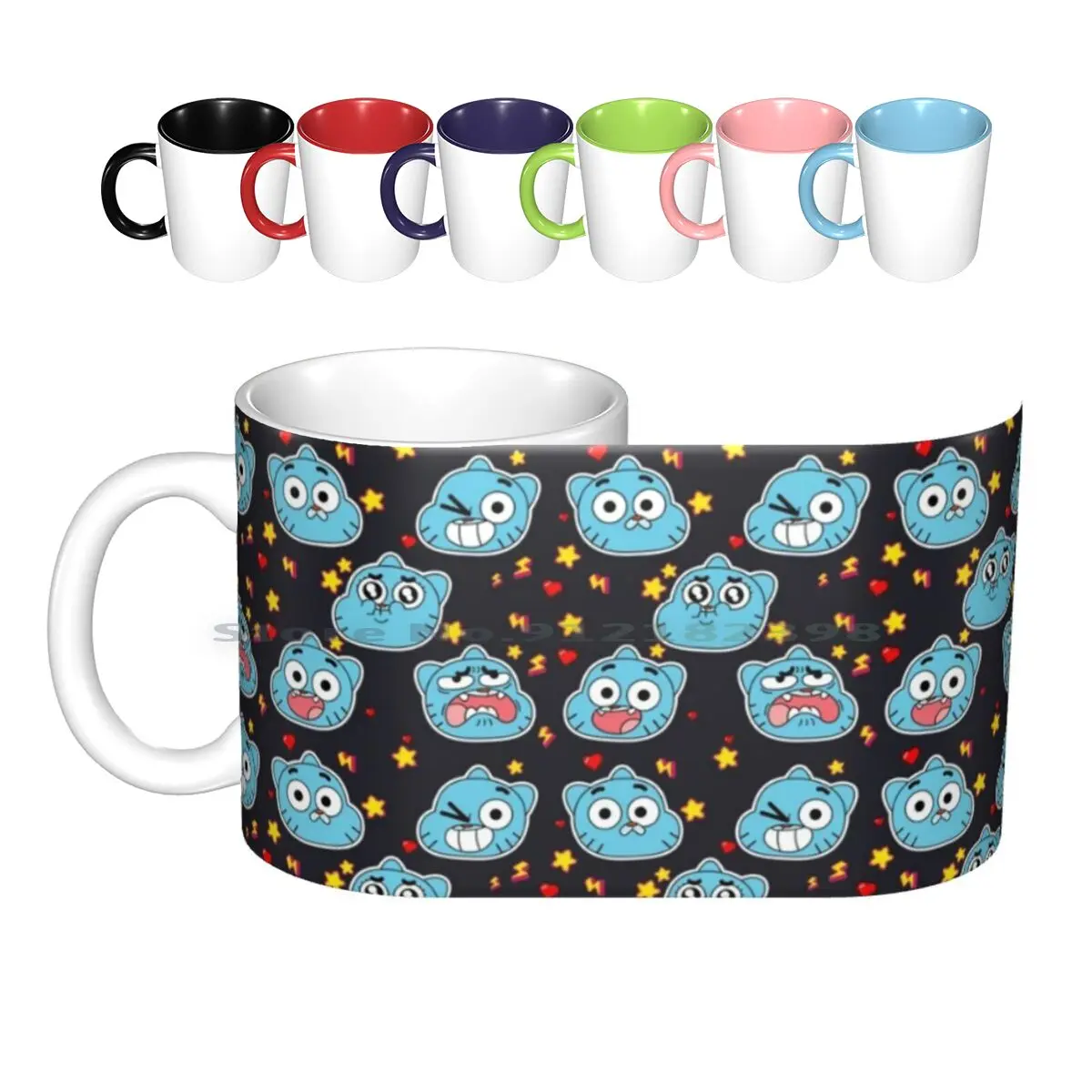 Gumball Pattern Ceramic Mugs Coffee Cups Milk Tea Mug Gumball Tawog The Gumball Watterson Hearts Stars Cartoon Creative