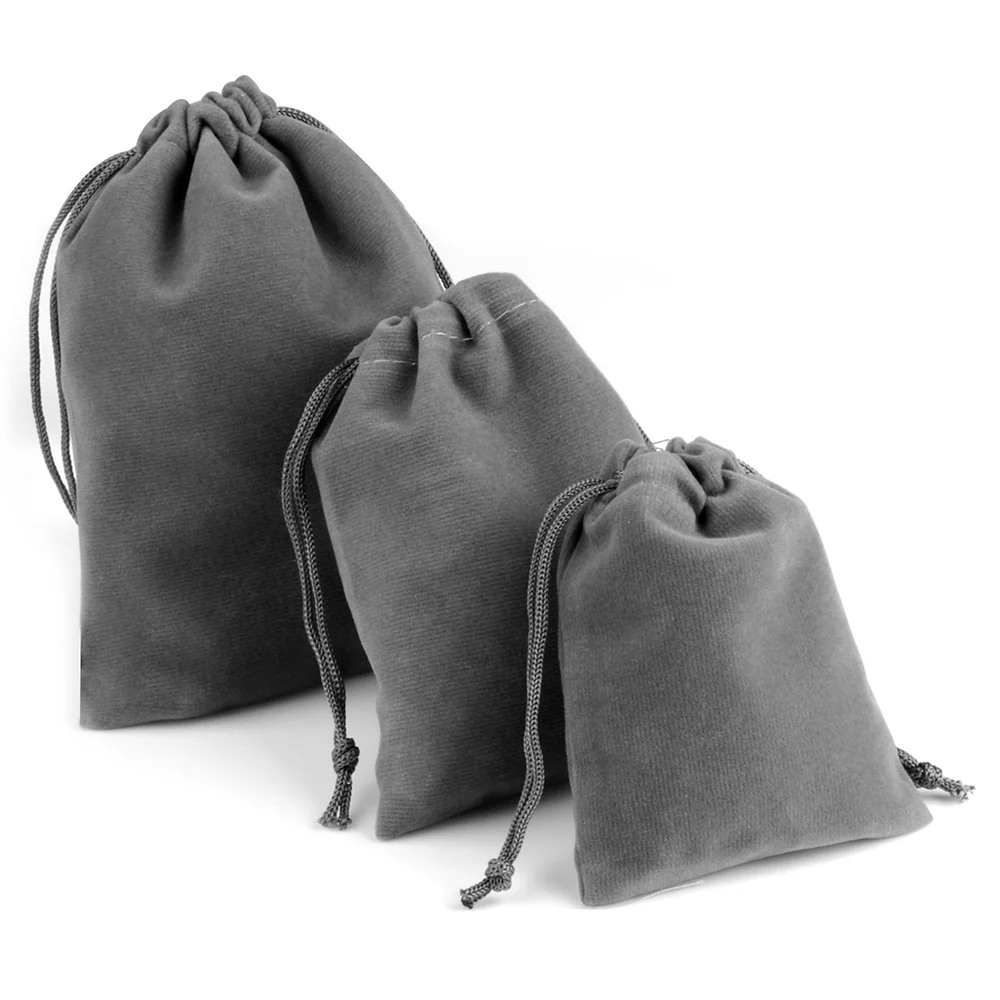 10Pcs/lot Deep Gray Velvet Bag All Size Jewelry Packing Velvet Drawstring Pouches Gift Bags For Wedding Party Can Customized