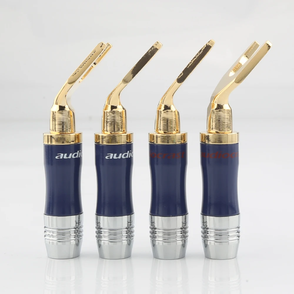 Audiocrast Y Spade Plug BFA Banana Plug Audio Cable Connector 24K Glod Plated Spade Fork Plug Speaker Screw Lock Connector
