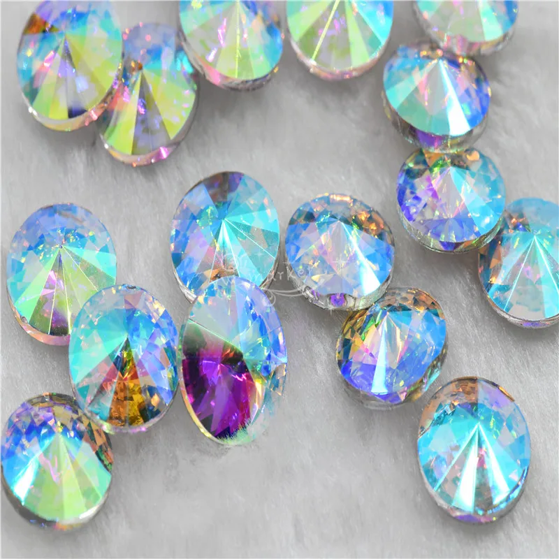 bulk Rhinestones rivoli Glass Crystal pointback strass Stone clear ab Jewelry Making garment applique 6mm 8mm 10mm 20mm