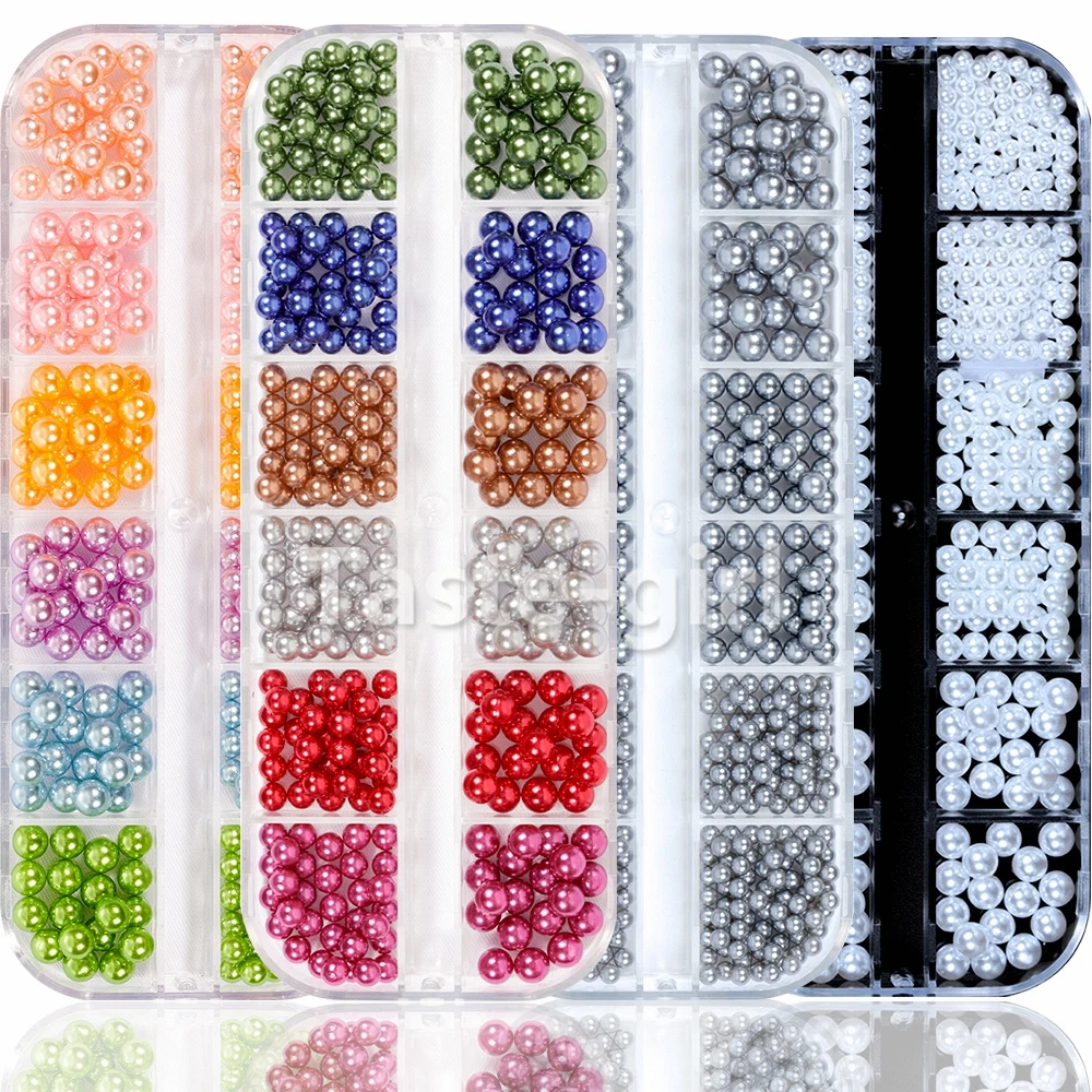 

12 Grids Parts Nails Accessories Pearls Beads 1 Box Acrylic Ball Rhinestones Supplies For Professionals Manicure Decor Tool