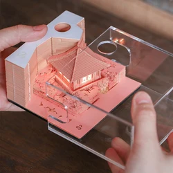 Omoshiroi-3D Cubos de Notepad, DIY House Memo Pad, Luz LED, Sticky Notes, Notas De Papel, Papelaria, Presentes de Natal, 160 Folhas