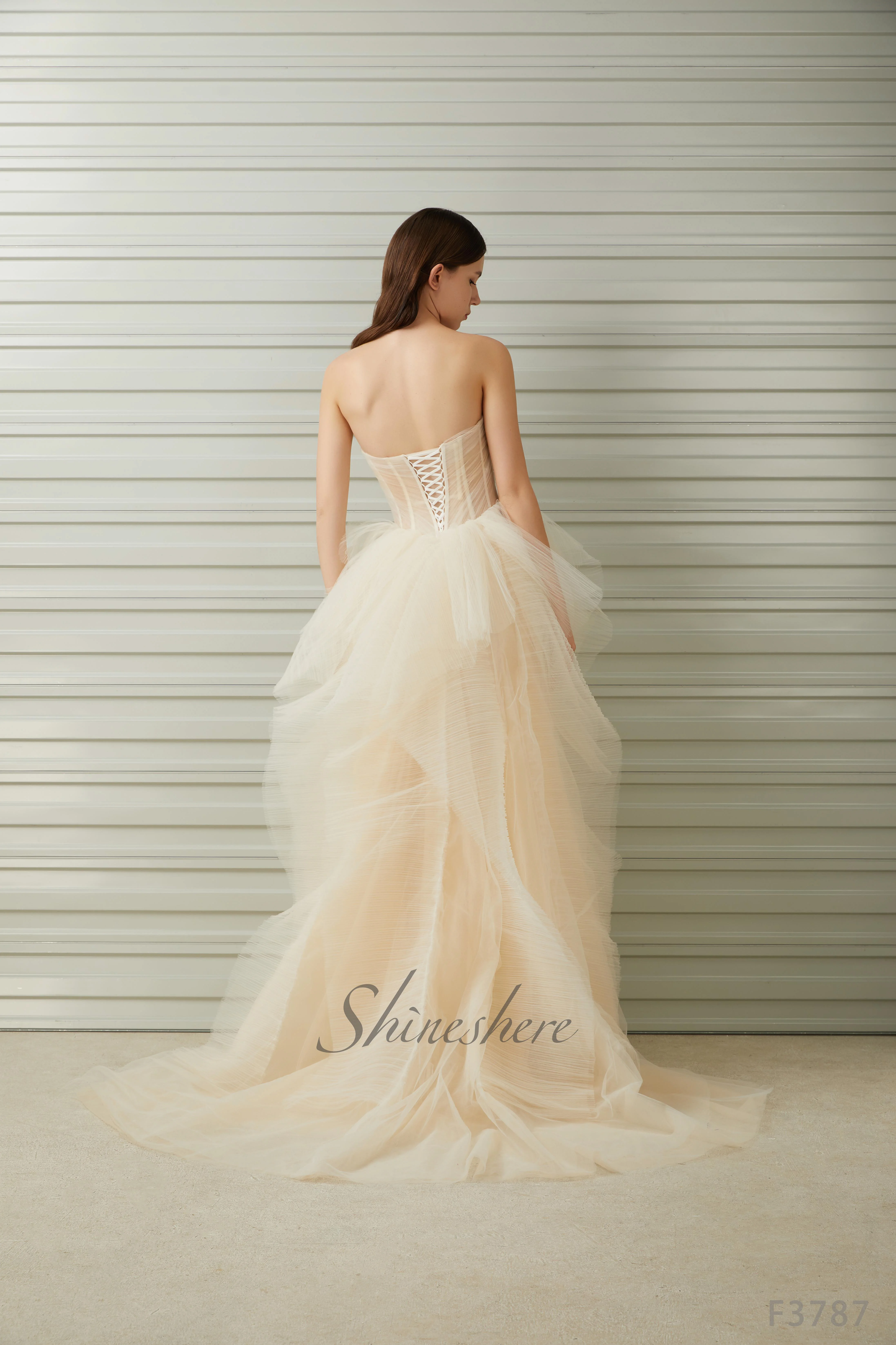 Jusere bridal dress elegant strapless champagne wedding dress sleeveless  A-line tulle simple pleating bridal gown