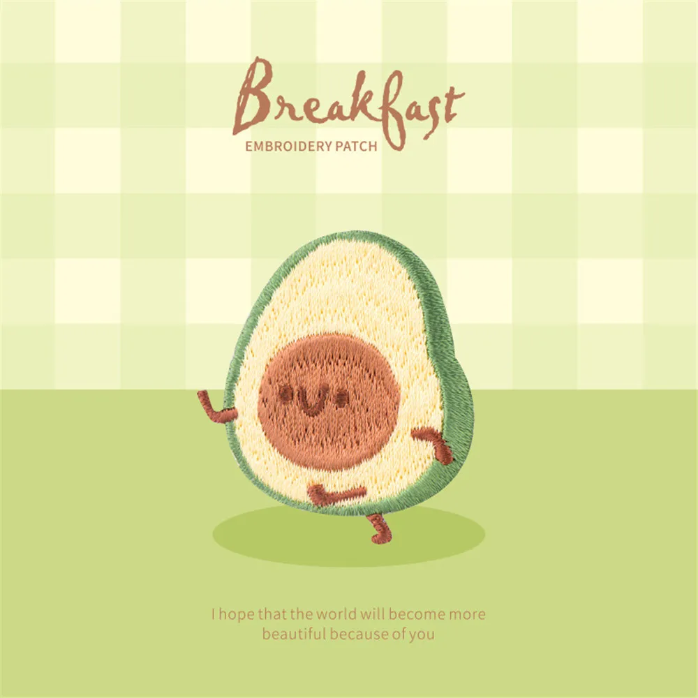 AHYONNIEX Happy Breakfast Embroidery Bread Egg Avocado Patches For DIY Clothing Iron on Patch with Hot Melt Glue on The Back