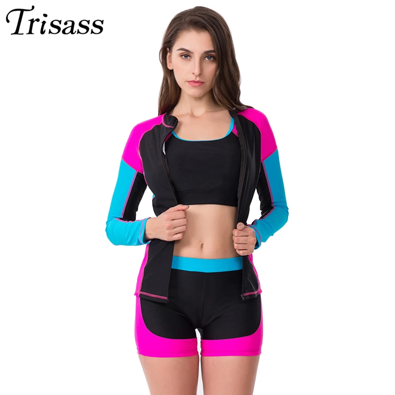 Trisass 2021 New Four Piece Surf suit Women Professional Sports Swimsuit Separate Shorts Swimwear Long Pants Sleeve Bathing suit