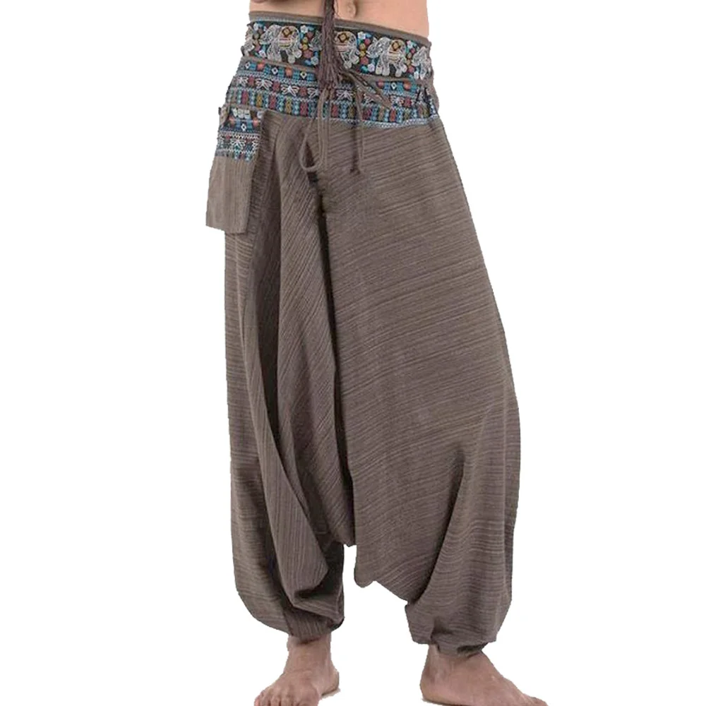 Capris Vintage Loose Baggy Boho Gypsy Aladdin Pants Yoga Prints Thai Hill Tribe Men's  Harem Pants Ankle Straps Medieval pants