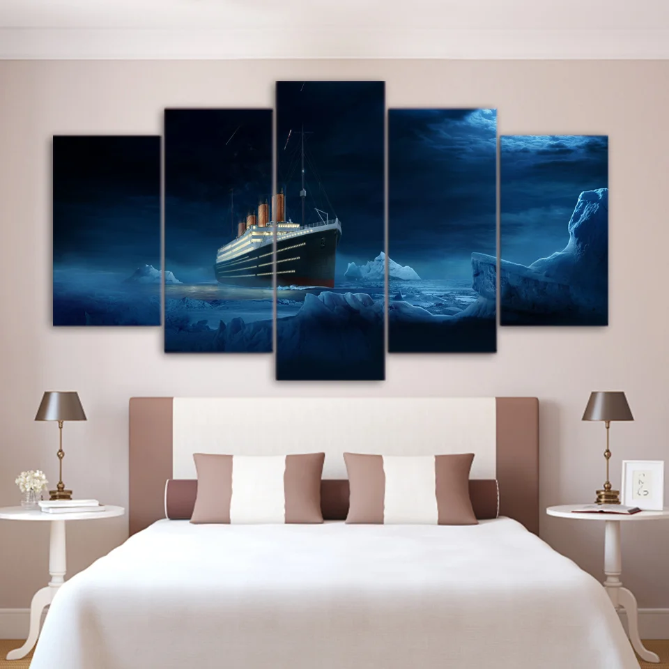 Wall Art Canvas Painting HD Printed Modular Picture 5 Panel Titanic Iceberg Movie Frame Poster For Living Room Home Decor